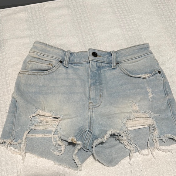 oasis by eunina Pants - Blue High-Waisted Distressed Jean Shorts